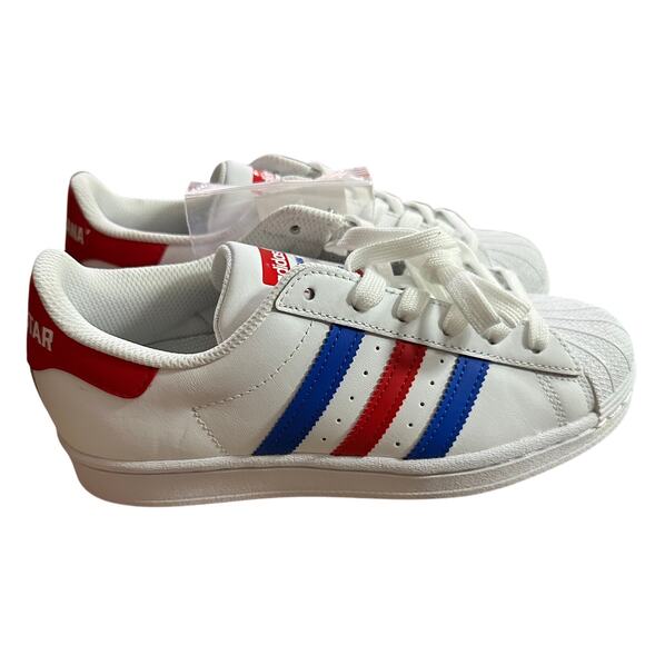 Adidas FV2806 Original Superstar Sneakers White, Blue Red Kids Size 4 New NWT - Picture 2 of 7